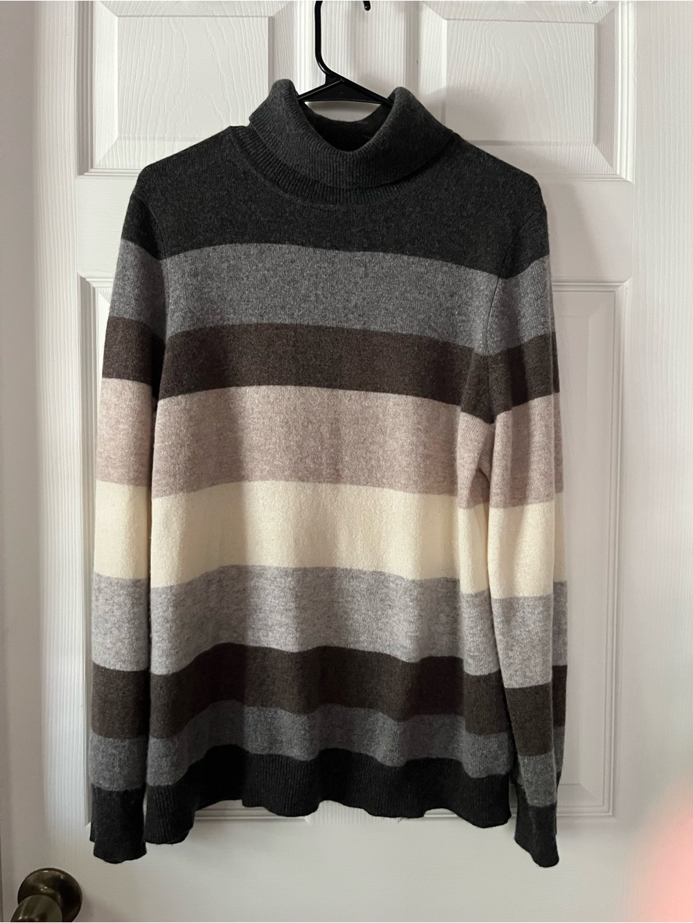 Charter Club Cashmere Lux SzXL Striped Turtleneck Long Sweater -Gray,Cream,Brown
